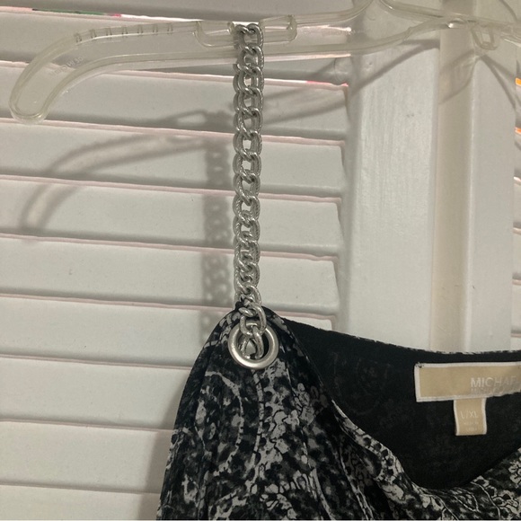 Michael Kors S Top Low Cut Open Cold Shoulders MK Logo Soft Blouse Chain. - Picture 2 of 6